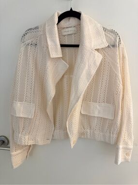 French Mauve Ivory Open Weave Textured Jacket | Boho Coastal Layer